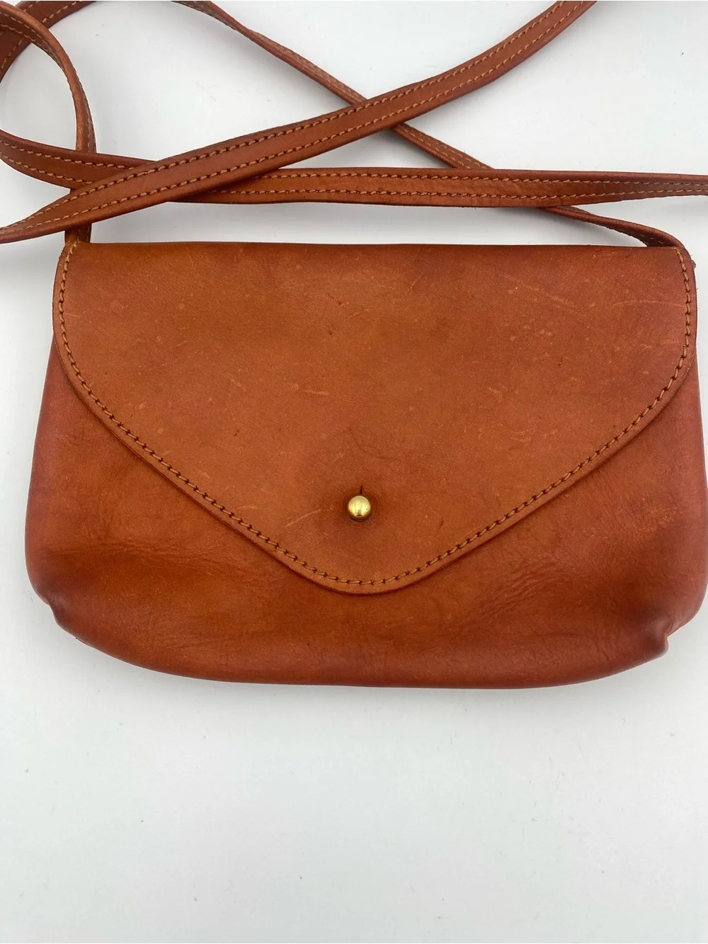 Tan Leather Envelope Crossbody Bag with Gold Stud